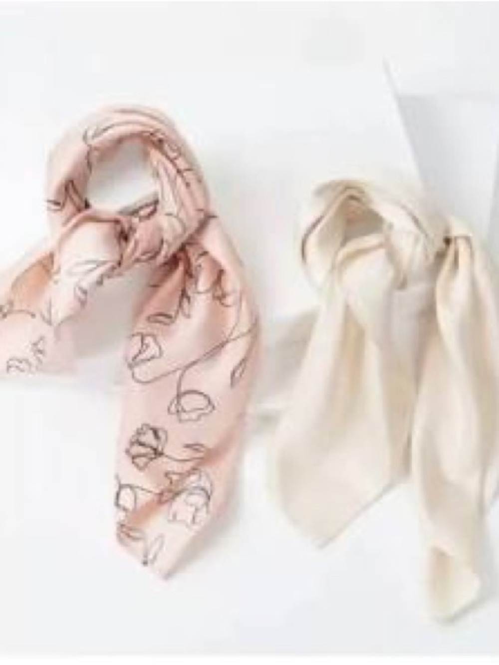 Pink Floral & Cream Hair Scarves - Set of 2